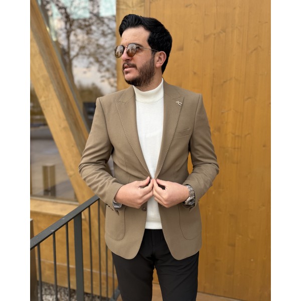 Zarif Dokulu Kadife Tek Düğme Blazer Ceket