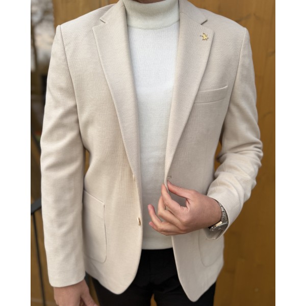 İnci Ton Kadife Tek Düğme Blazer Ceket