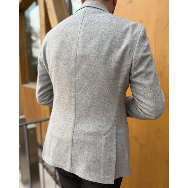 Modern Kesim Gri Yün Blazer Ceket