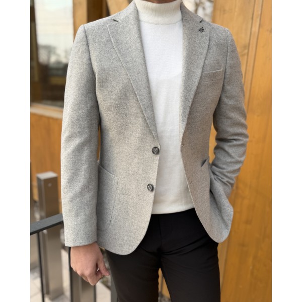 Modern Kesim Gri Yün Blazer Ceket