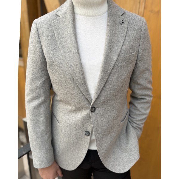 Modern Kesim Gri Yün Blazer Ceket