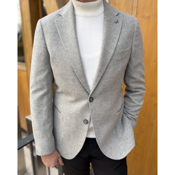 Modern Kesim Gri Yün Blazer Ceket