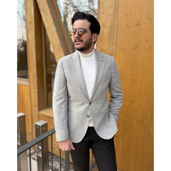 Modern Kesim Gri Yün Blazer Ceket