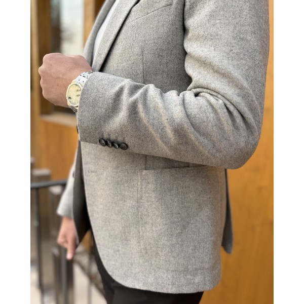 Modern Kesim Gri Yün Blazer Ceket
