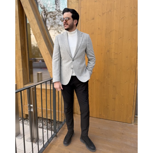 Modern Kesim Gri Yün Blazer Ceket