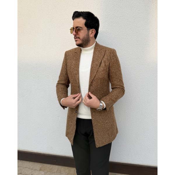 Premium Dokulu Camel Yün Kaban