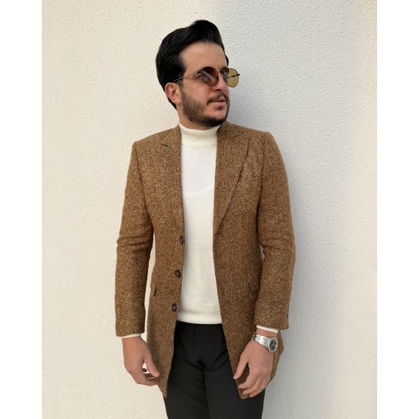 Premium Dokulu Camel Yün Kaban
