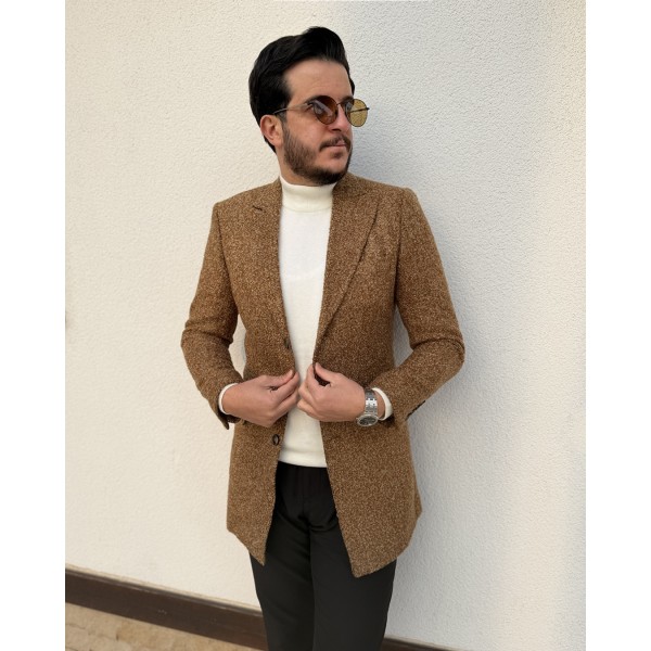 Premium Dokulu Camel Yün Kaban
