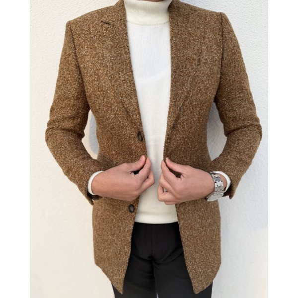 Premium Dokulu Camel Yün Kaban