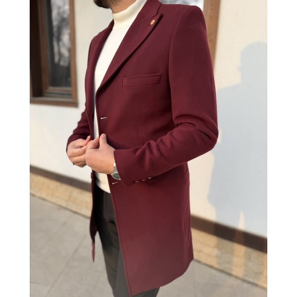 Bordo Pamuk Dokulu Modern Kesim Kaban