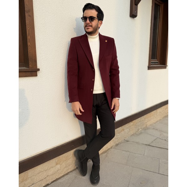 Bordo Pamuk Dokulu Modern Kesim Kaban
