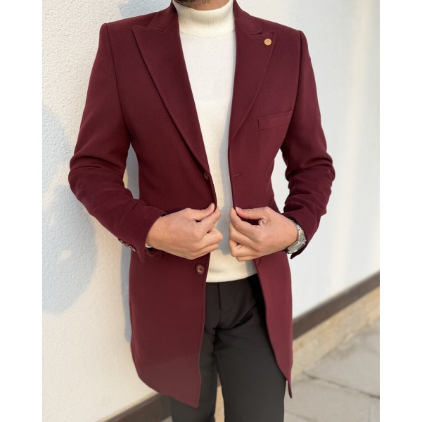 Bordo Pamuk Dokulu Modern Kesim Kaban
