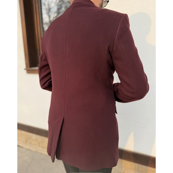 Elegant Bordo Yün Düğmeli Kaban