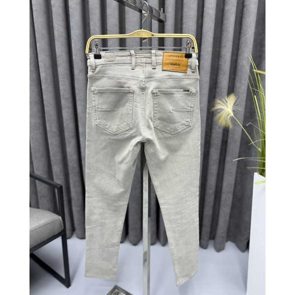 Erkek Açık Gri Slim Fit Kot Pantolon  Modern Kesim Günlük Jean