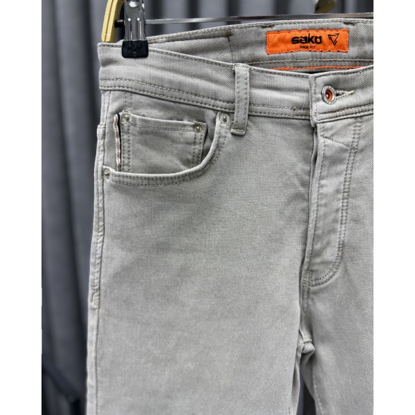 Erkek Açık Gri Slim Fit Kot Pantolon  Modern Kesim Günlük Jean