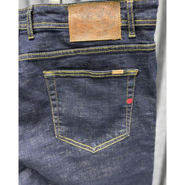 Erkek Premium Koyu Lacivert Slim Fit Jean Kot Pantolon 