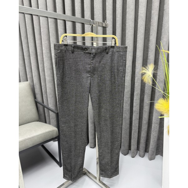 Erkek Premium Gri Dokuma Slim Fit Kumaş Pantolon