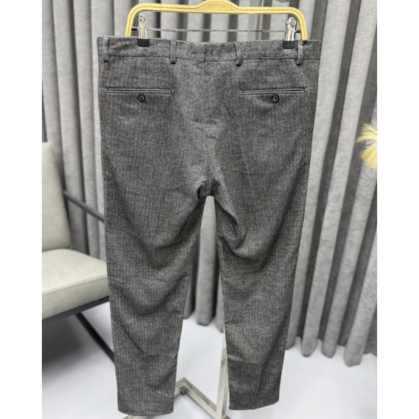Erkek Premium Gri Dokuma Slim Fit Kumaş Pantolon