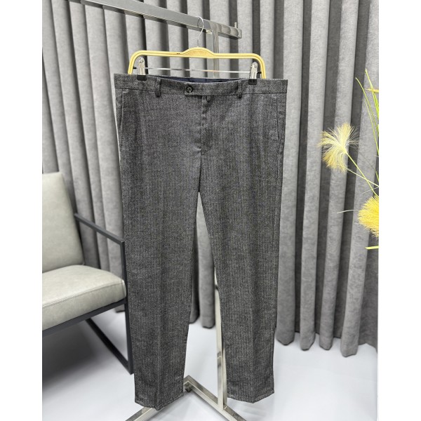 Erkek Premium Gri Dokuma Slim Fit Kumaş Pantolon