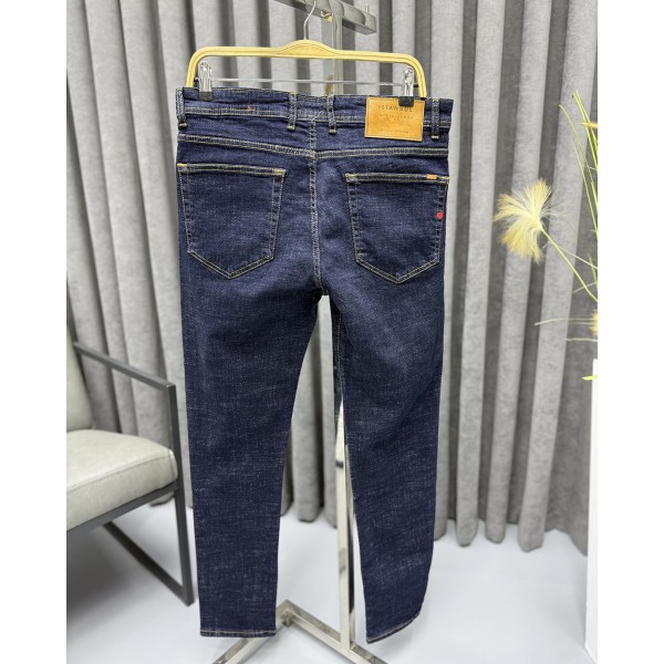 Erkek Premium Lacivert Taşlama Desenli Slim Fit Jean Kot Pantolon