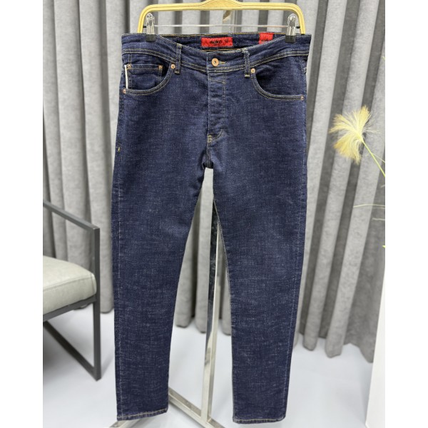 Erkek Premium Lacivert Taşlama Desenli Slim Fit Jean Kot Pantolon