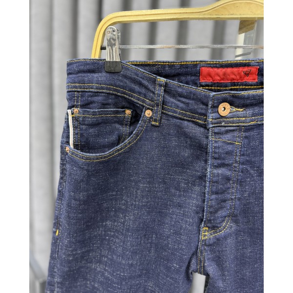 Erkek Premium Lacivert Taşlama Desenli Slim Fit Jean Kot Pantolon
