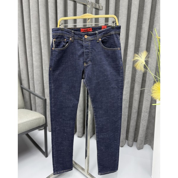 Erkek Premium Lacivert Taşlama Desenli Slim Fit Jean Kot Pantolon