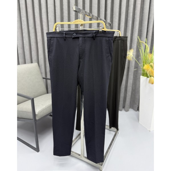 Erkek Business Class Sİyah-Lacivert Slim Fit Düz Kesim Kumaş Pantolon