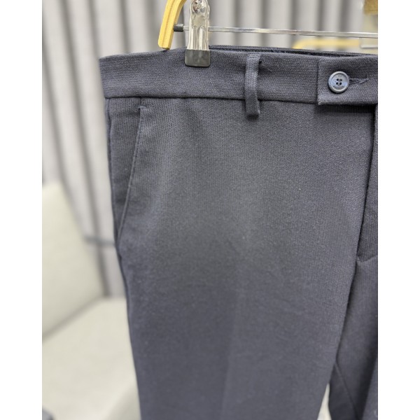 Erkek Business Class Sİyah-Lacivert Slim Fit Düz Kesim Kumaş Pantolon