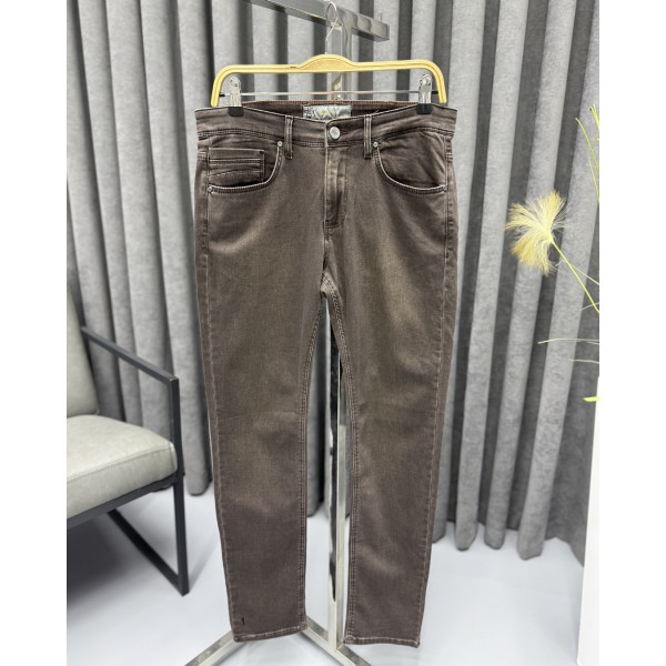 Kahverengi Slim Fit Erkek Jean Kot Pantolon