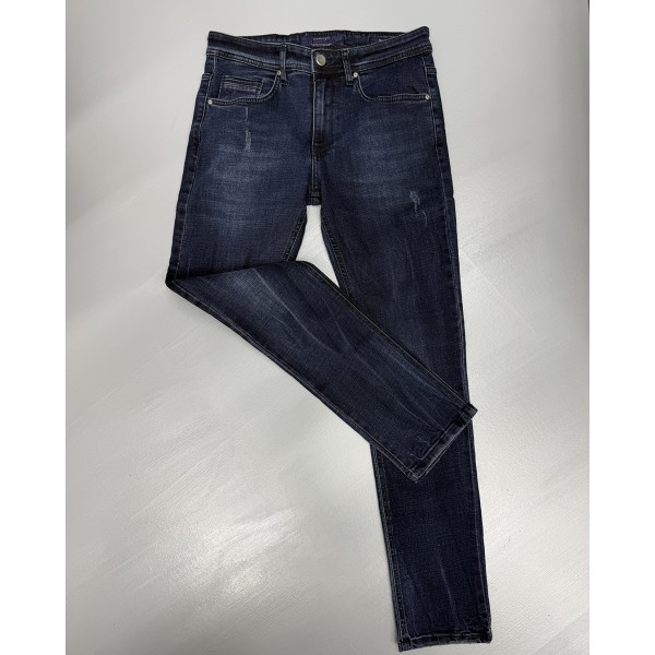 Koyu Mavi Yırtmaç Detaylı Slim Fit Erkek Jean Kot Pantolon