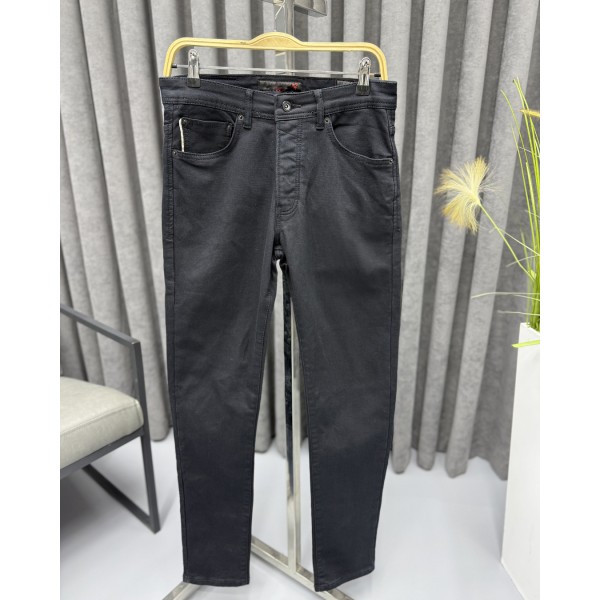 Erkek Modern Cut Siyah Jean Kot Pantolon