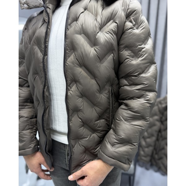 Erkek Lazer Baskı Desenli Premium Dik Yaka Şişme Mont