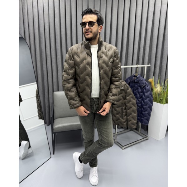 Erkek Lazer Baskı Desenli Premium Dik Yaka Şişme Mont