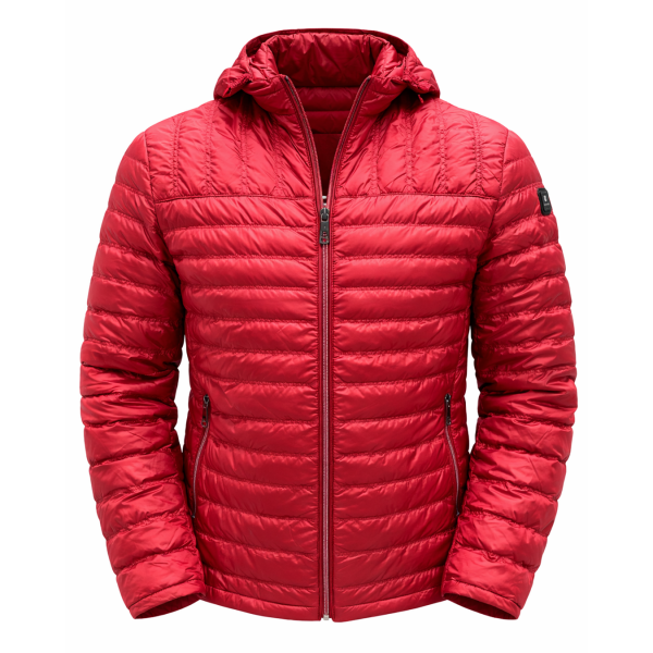 Erkek Kapitone Çizgili Desenli Kapüşonlu Slim Fit Şişme Casual Mont