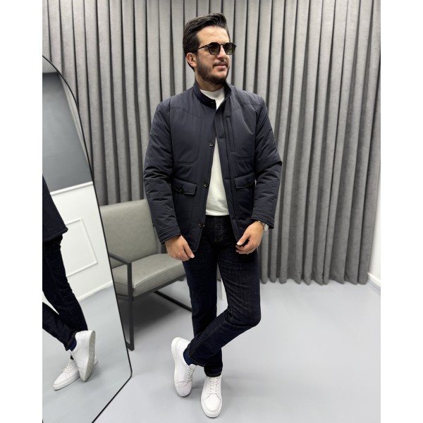 Erkek Slim Fit Hakim Yaka Premium Casual Mont