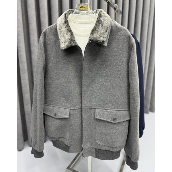 Erkek Luxury Line Premium Çıkarılabilir Kürklü Yaka Kaşe Mont