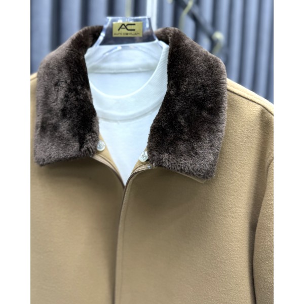 Erkek Luxury Line Premium Çıkarılabilir Kürklü Yaka Kaşe Mont
