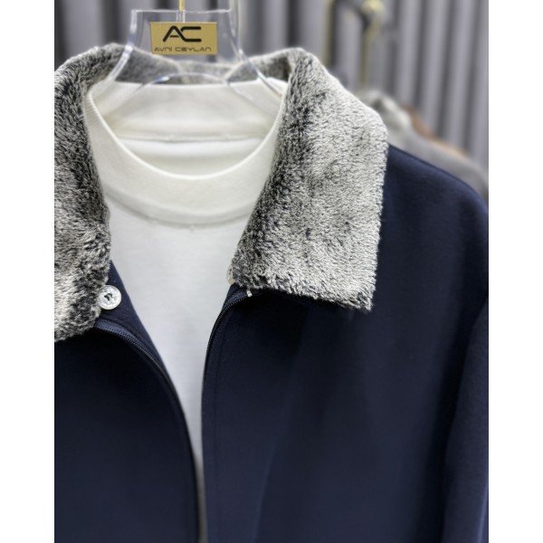Erkek Luxury Line Premium Çıkarılabilir Kürklü Yaka Kaşe Mont