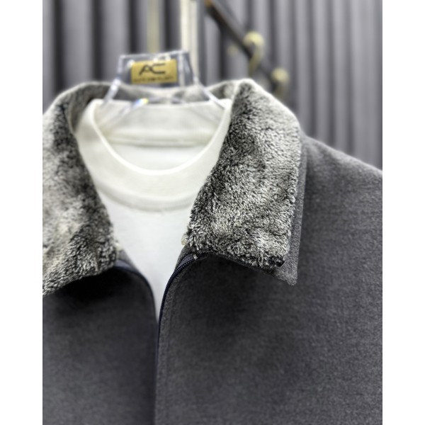 Erkek Luxury Line Premium Çıkarılabilir Kürklü Yaka Kaşe Mont