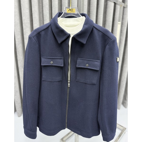 Erkek Premium Navy Lacivert Fermuarlı Kaşe Mont 