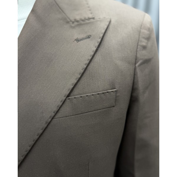 Classic Brown Kruvaze Takım Elbise Pile ve Toka Detaylı