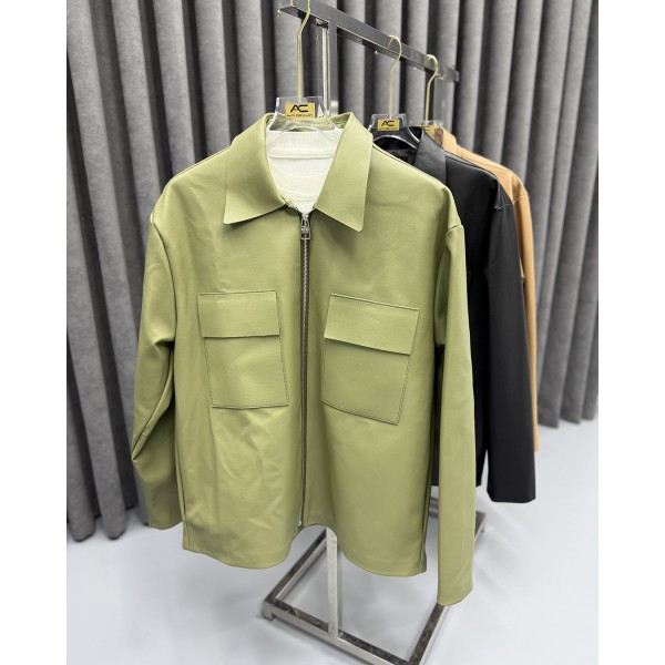 Erkek Premium Geniş Yaka Cepli Deri Overshirt Cek...