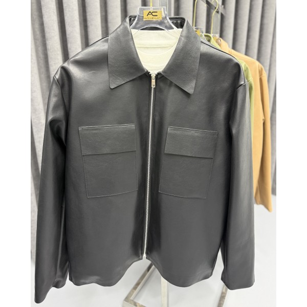 Erkek Premium Geniş Yaka Cepli Deri Overshirt Ceket