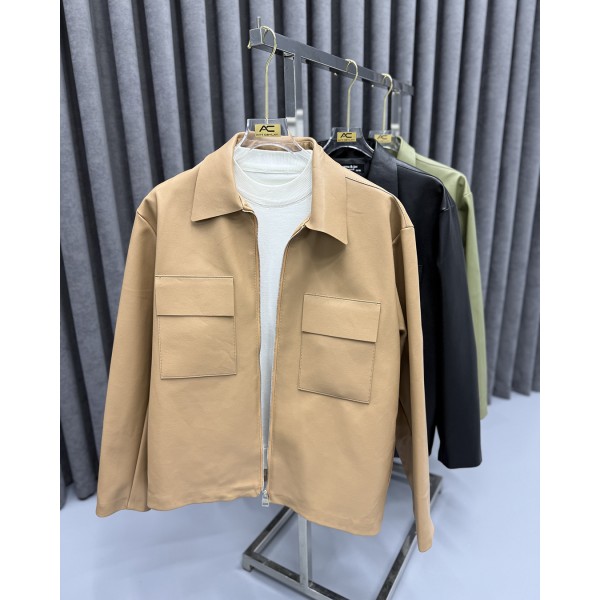 Erkek Premium Geniş Yaka Cepli Deri Overshirt Ceket