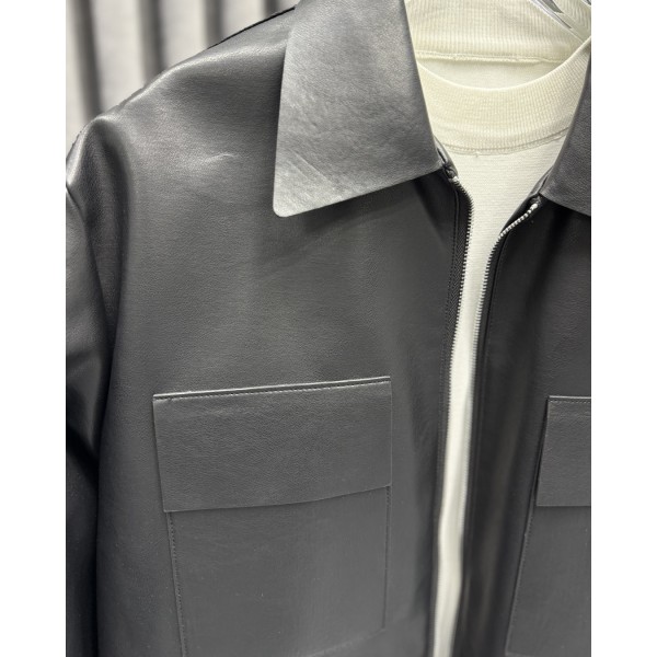 Erkek Premium Geniş Yaka Cepli Deri Overshirt Ceket