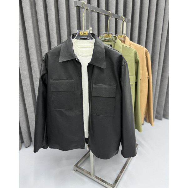 Erkek Premium Geniş Yaka Cepli Deri Overshirt Ceket