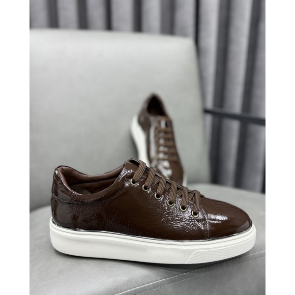 Erkek Premium Glossy Rugan Deri Sneaker Ayakkabı