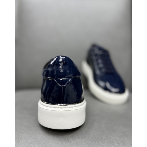 Erkek Premium Glossy Rugan Deri Sneaker Ayakkabı