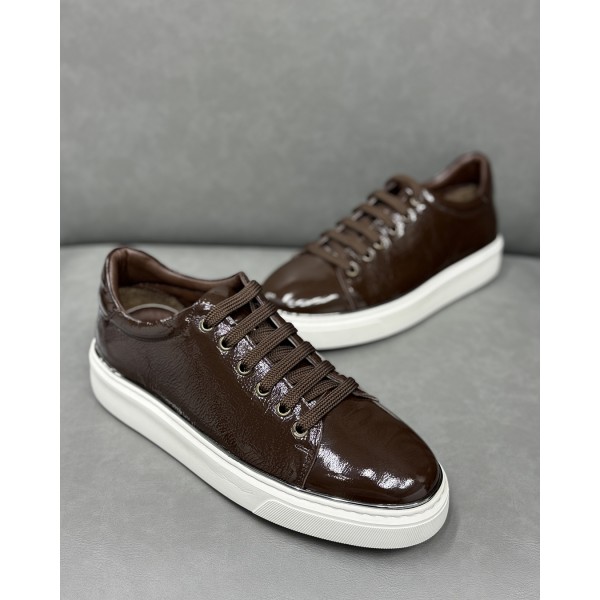 Erkek Premium Glossy Rugan Deri Sneaker Ayakkabı